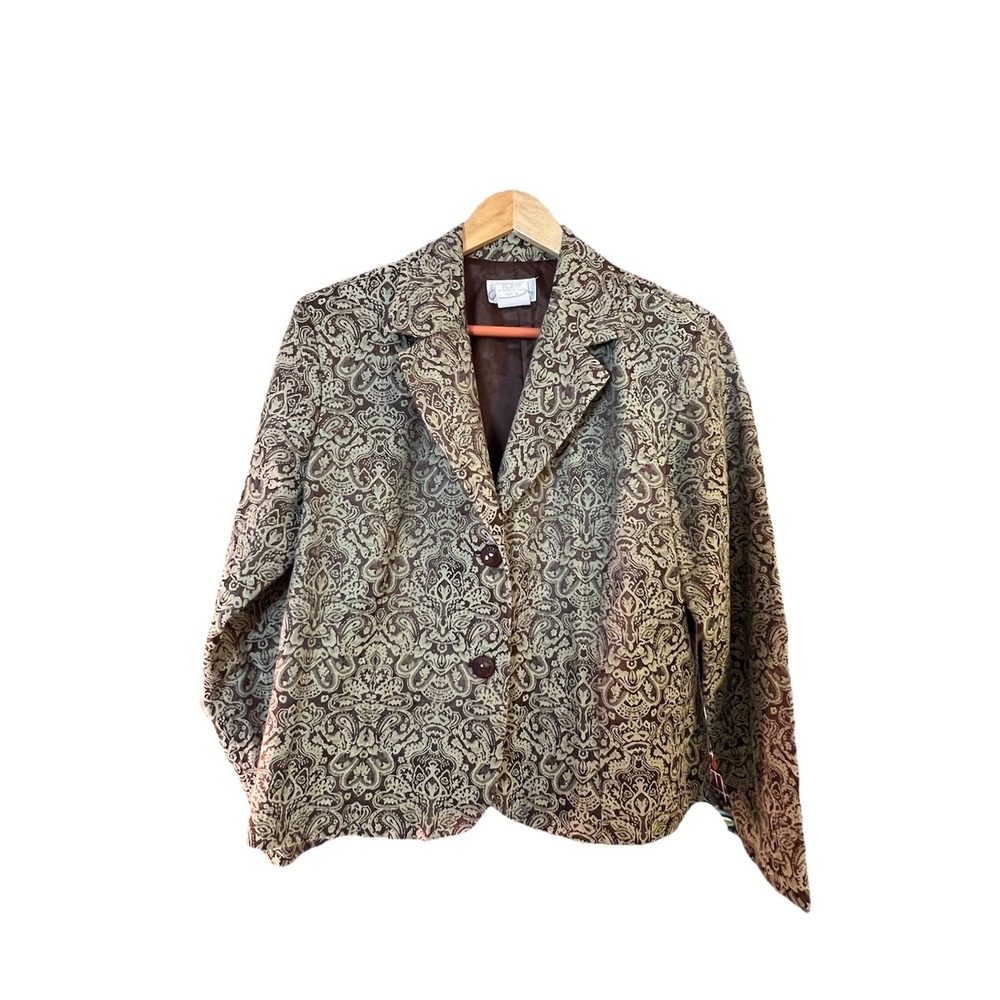 VTG Dressbarn Brown Jacqaurd Women's‎ Blazer Size Petite Large